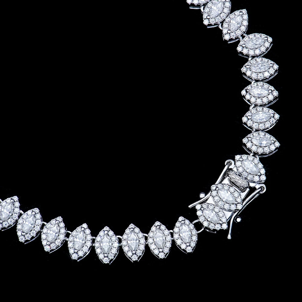 White Hip Hop Jewelry Cuban 925 Sterling Silver Lab Grown Diamond Necklace Moissanite Jewelry Marquise Tennis Chain for Women