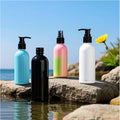 16oz Boston Round Fat Short Shampoo Plastic Bottle with Black Pump 500ml Refillable Lotion Container Bottle