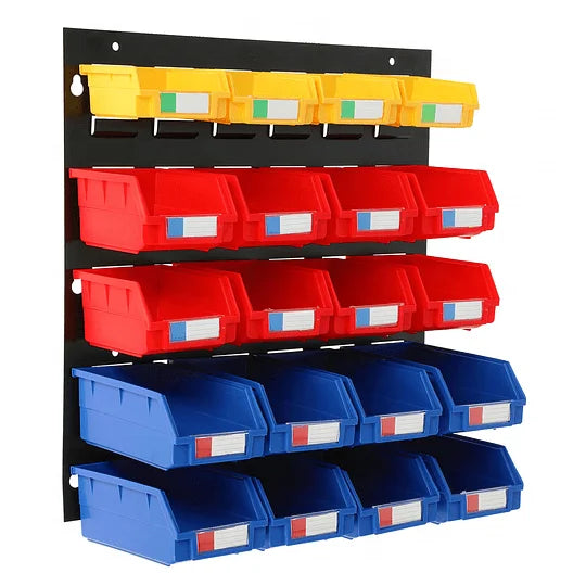 Wall Mounted Metal Louvered Panel Rack Rectangle Plastic Back Hanging Storage Parts Bin for Tool Storage in Warehouse Garage