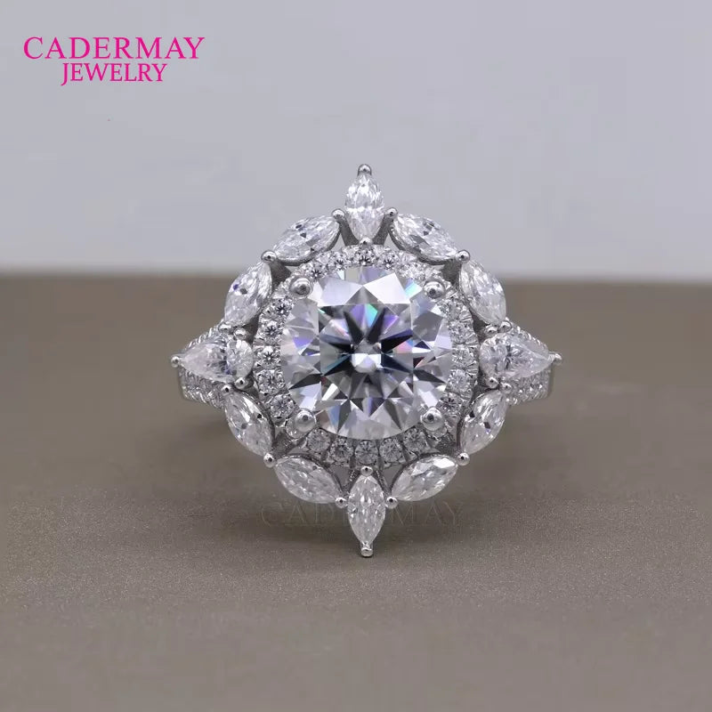 Cadermay Luxury Moissanite Silver 925 Ring 3ct D VVS1 Round  Diamond Moissanite Ring Women Engagement Anniversary Ring