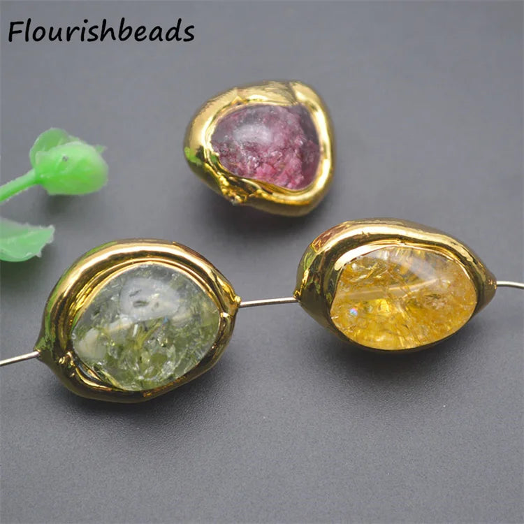 DIY  Fashion Woman Jewelry Bracelet Necklace Making 18K Gold Plated Irregular Oval Round Shape Colorful Stone Beads