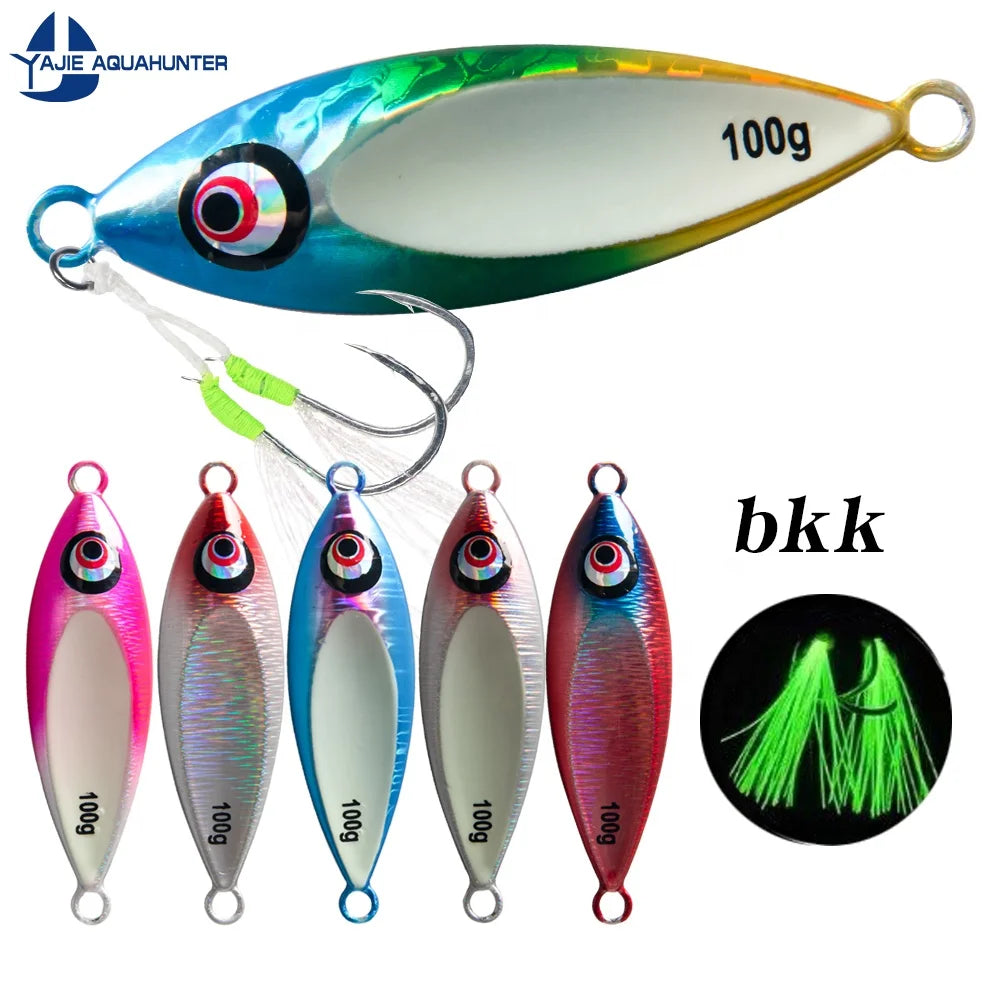 Fishing Lures Jig 80g 100g Fishing Jigging Lure with Assist Hooks Glow UV Slow Lead Jigs