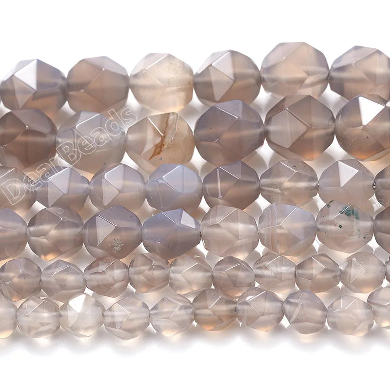 Natural Faceted Diamond Cut Gray Agate Stone Loose  Beads for DIY Jewelry Making 6mm 8Mm 10mm 38CM 15Inches