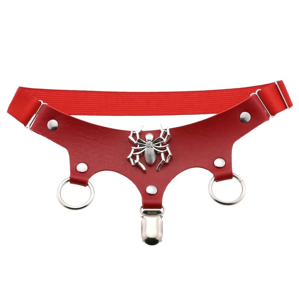 Harajuku Gothic Spider Double Ring Leather Garter Belt Hip-Hop Dance Personality Charm Elastic Thigh Ring