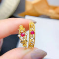 Sample Engagement Wedding Rings for Couples S925 Sterling Silver Natural Ruby Gold Rhodium Plated Featuring Pearl Inlay