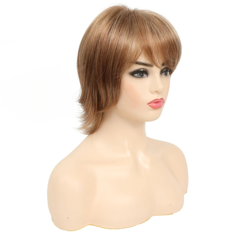 X-TRESS Ombre Brown Colored Synthetic Hair Wigs for Women 12 Inch Short Heat Resistant Fiber Natural Hair Wigs for Hair Vendors