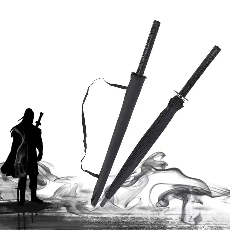 Samurai Umbrella Straight Auto Open Customized Business Comic and Animation Printing Carton Polyester Wholesale Black Gifts 2pcs