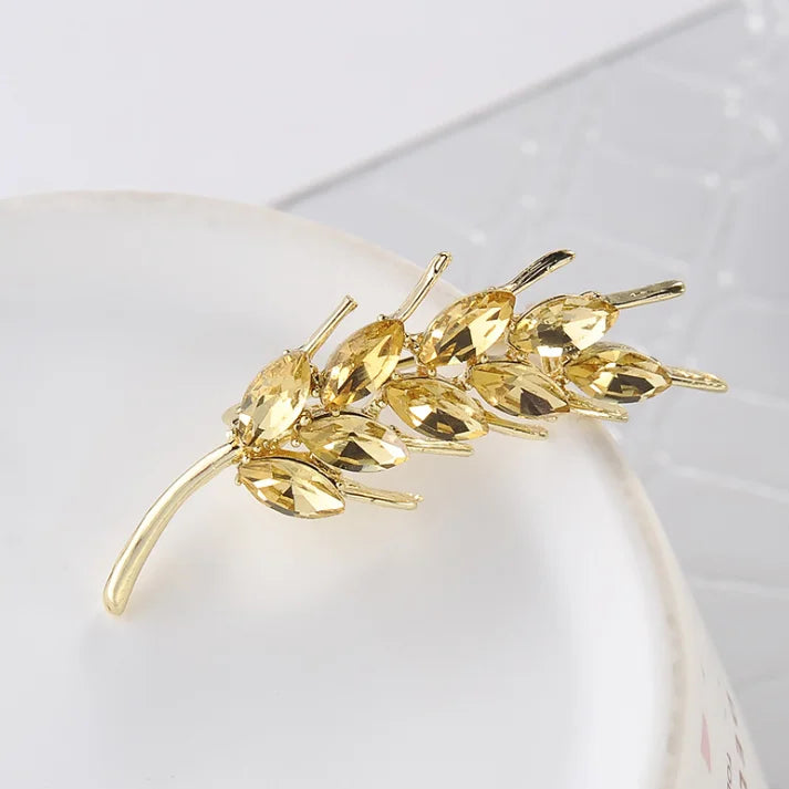Retro Elegant Crystal Wheat Ear Brooch for Women Wedding Party Flower Brooches Pin Fashion Cute Femme