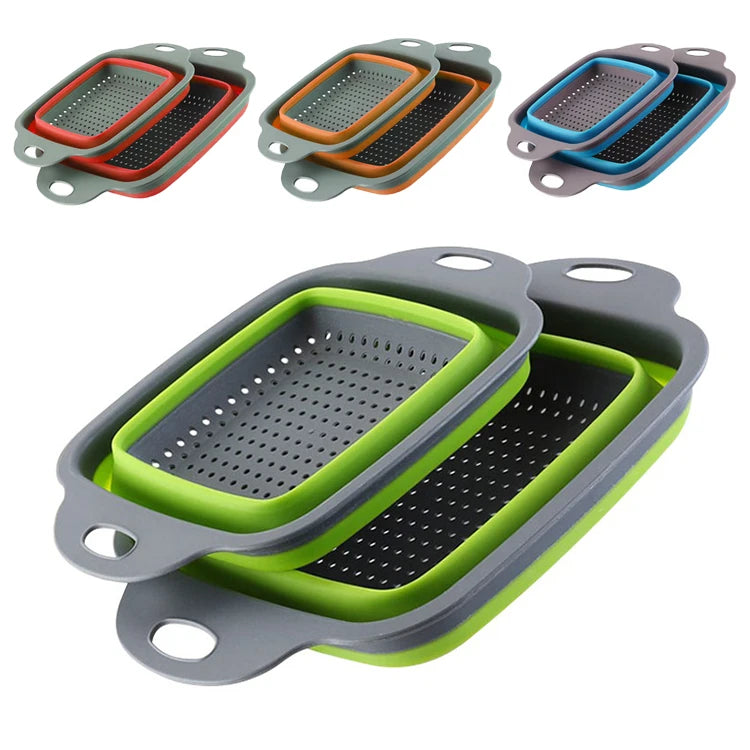 Multifunctional Collapsible Drain Basket Silicone Multi-color Foldable Strainer Plastic Colander Vegetable and Fruit Washing