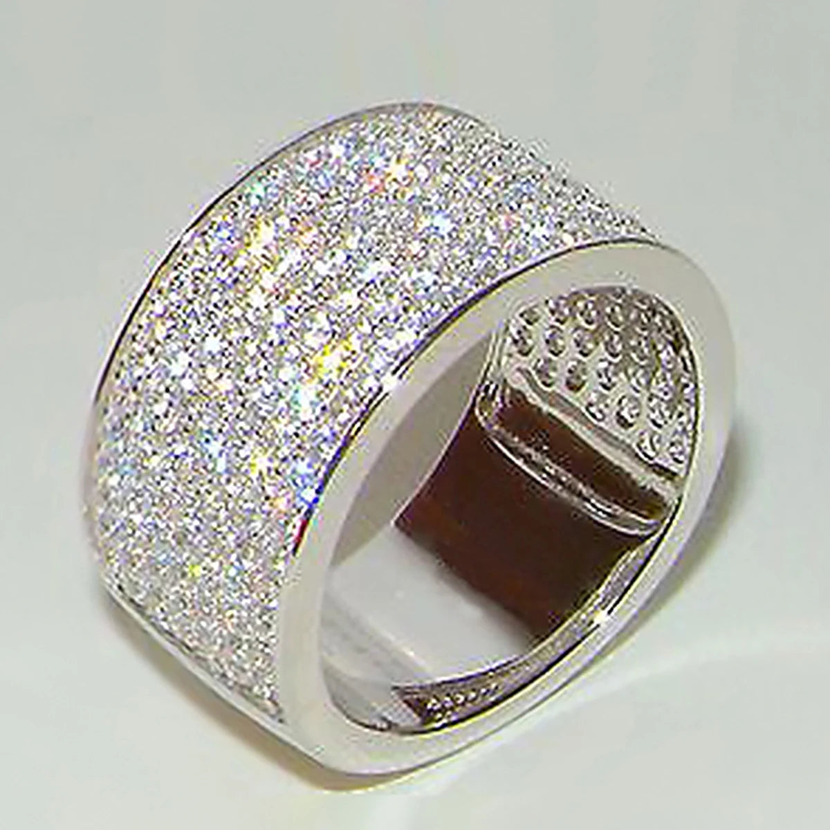 CAOSHI Custom Dainty Sparkling Simulated Moissanite Wide Band Rings for Wedding Engagement Silver Plated CZ Rings Jewelry Women