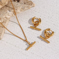 Dreamshow 18K Gold Plated Cuban Chain Stick Drop Pendant Necklace Tarnish Free Stainless Steel Necklaces and Earrings