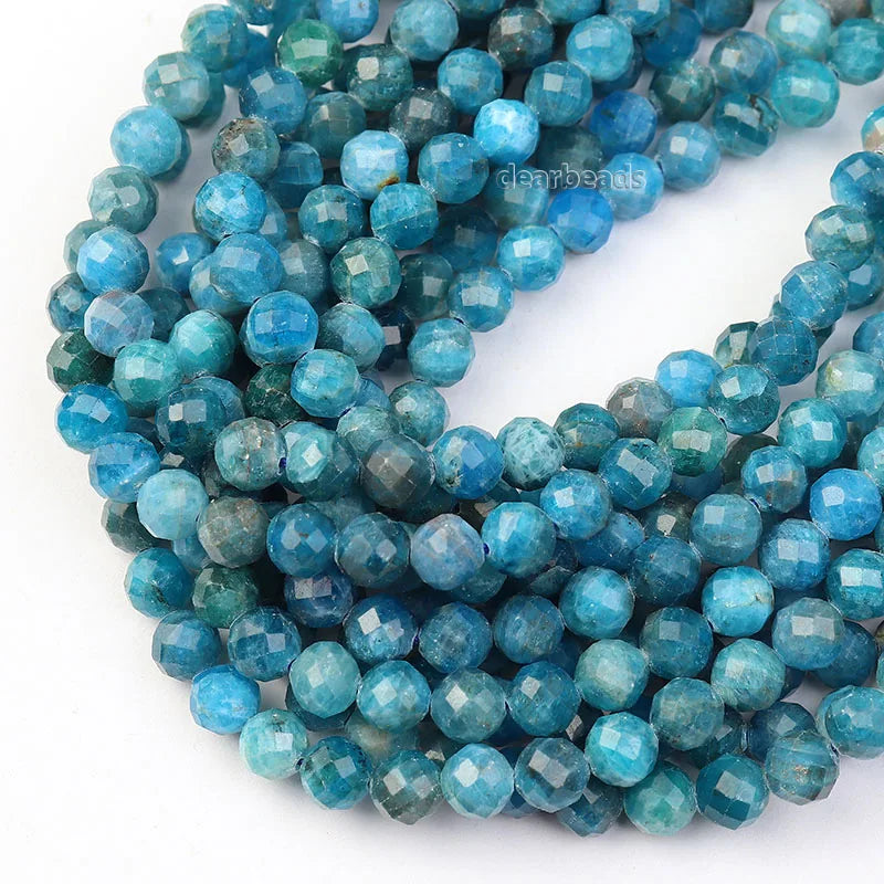 High Quality Faceted Blue Apatite Beads Natural Stone Cutting Round Loose Beads for DIY Jewelry Making 6 8mm Length 38cm