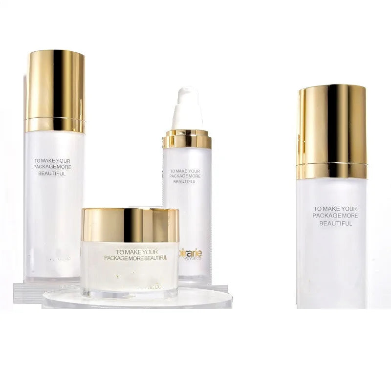 Customs logo Luxury 50g Jar 120ml champagne Acrylic Cosmetic Packing Bottle Cosmetic Lotion Pearl White with Gold and Silver Cap