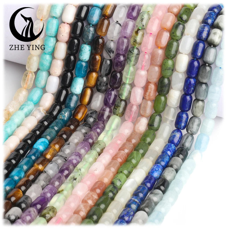 Zhe Ying 6x9mm Barrel Beads Natural Stone 6mm Gemstone Oval Rice Barrel Drum Beads Jade Barrel Beads for Jewelry Making