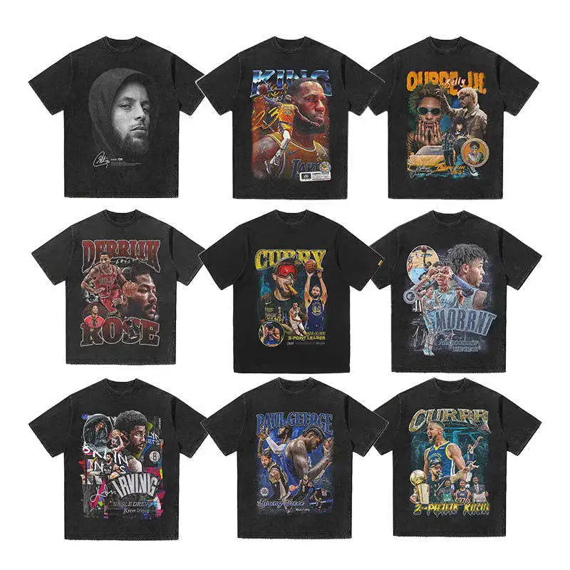 Hot Sale Hip Hop t Shirt 50/50 Polyester Cotton Heavyweight 300 Gsm Custom Graphic Washed Plus Size Men's T-shirts
