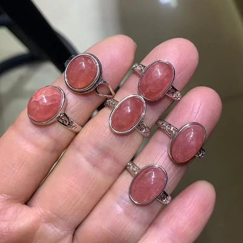 925 Sterling Silver Spiritual Healing Crystal Gemstone Jewelry Rhodochrosite Ring for Attracting love and Relieving Emotions