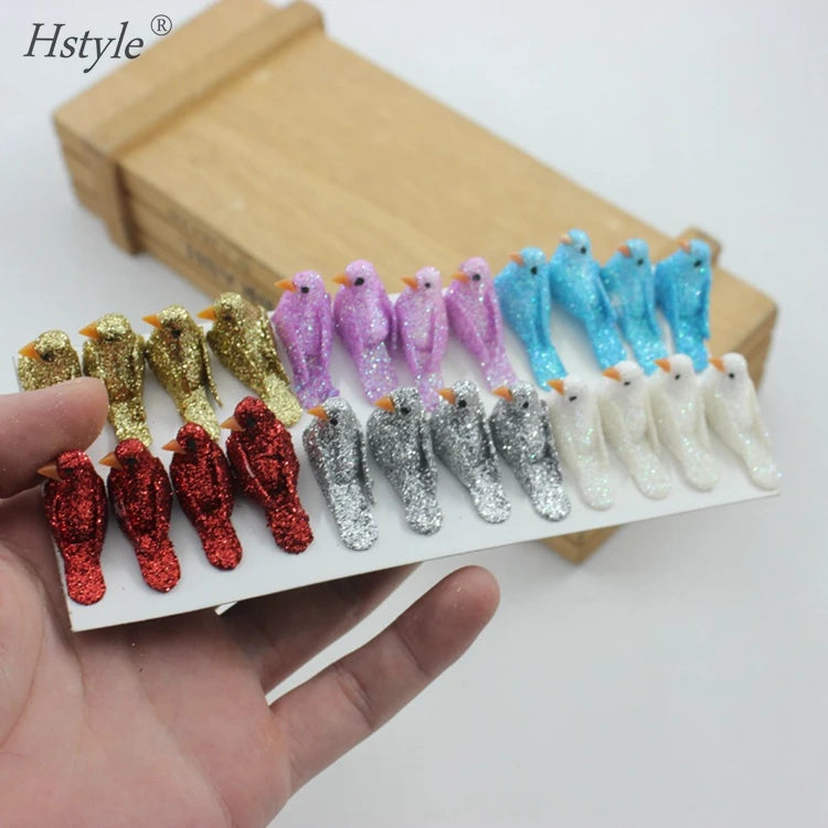 24pcs Glitter Artificial Simulation Foam Bird Feather Mini Cute Birds Ornaments DIY Craft Christmas Tree Wedding Decor SD202