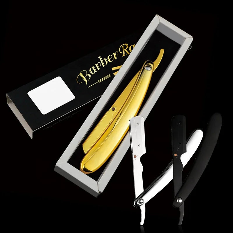 Barber Straight Shaving Razor Electroplating Gold Single Blade Razor Custom Package with Box for Men Safety Skincare Razor