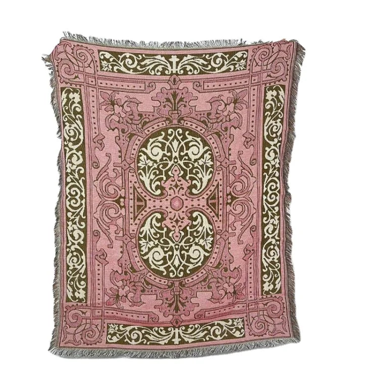 Custom  Woven Blanket Tapestry Throw Picnic Blanket with Leather Strap