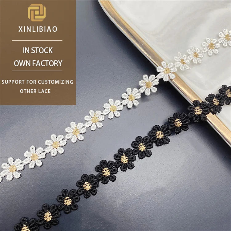 Platinum Black Gold Thread Water Soluble Lace Embroidery Bar Code Fabric for Clothing Bags Wedding Accessories Shoes