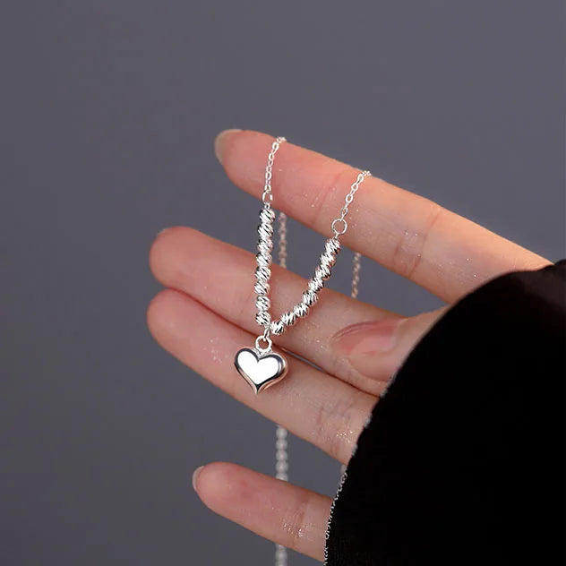 925 Sterling Silver Heart Love Shape Pendant Necklace Personality Good Luck Lucky Beads Beans Choker Necklace for Women Jewelry