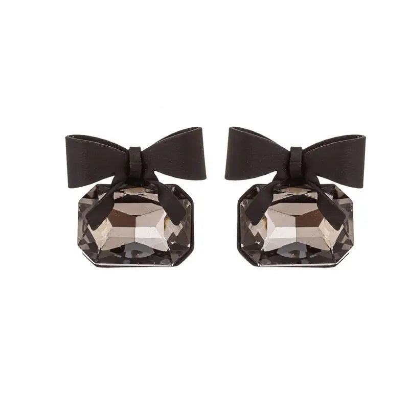 AA00785 Fashion Black Bowknot Earrings Crystal Earring Temperament Unique Wild Ear Studs