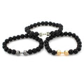 Wholesale Elastic Handmade Beaded Bracelet Jewelry Natural Black Lava Stone Metal Dumbbell Beaded Bracelet for Women