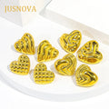 JUSNOVA  Trendy Valentines Day Jewelry Stainless Steel Love Simple Style Puffed Heart Shape Earrings 18K Gold Earrings