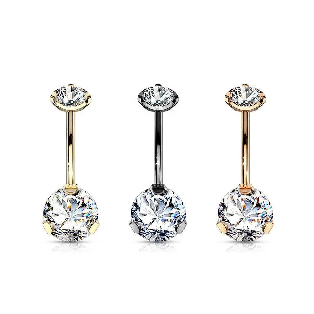 Wholesale G23 Titanium Piercing Internally Thread Clear CZ  Belly Button Ring Belly Piercing Titanium Jewelry