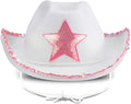 White Cowgirl Princess Hat with Pink Sequin Star Felt Dress-Up Party and Play Costume Promotional Party Supplies