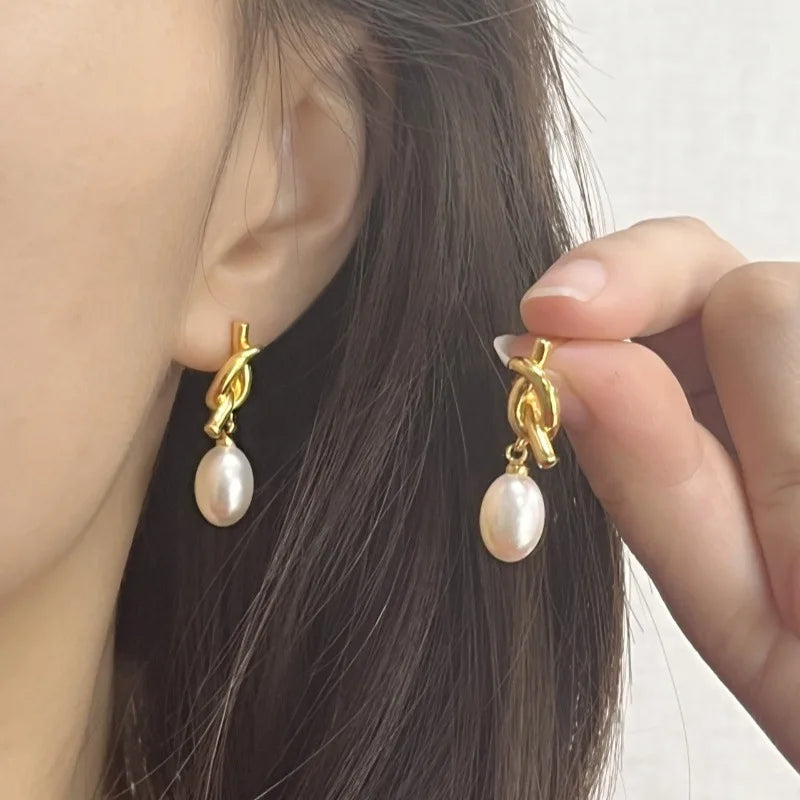 Women's Stainless Steel Teardrop  Earrings with Crystal Rhinestone and Chain Trendy 14K Gold Plated Lightweight
