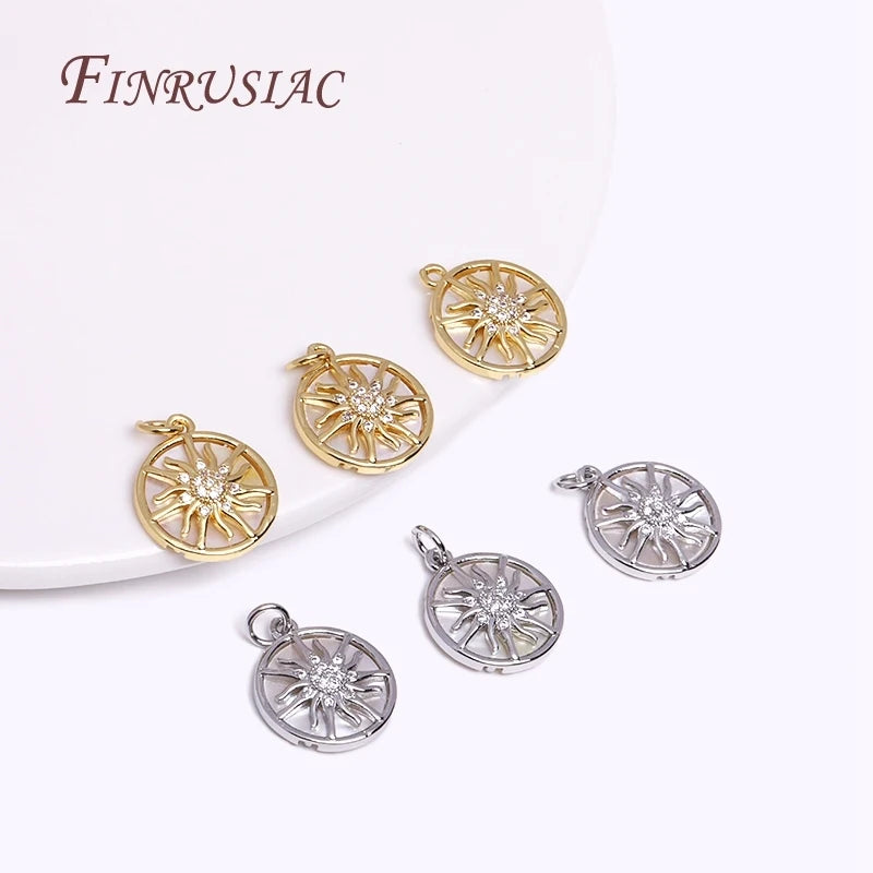 Trendy 18K Gold Plated Sun Pendants Shell Sun Flower Charms with Zircon for DIY Necklace Making Wholesale Jewelry Supplies