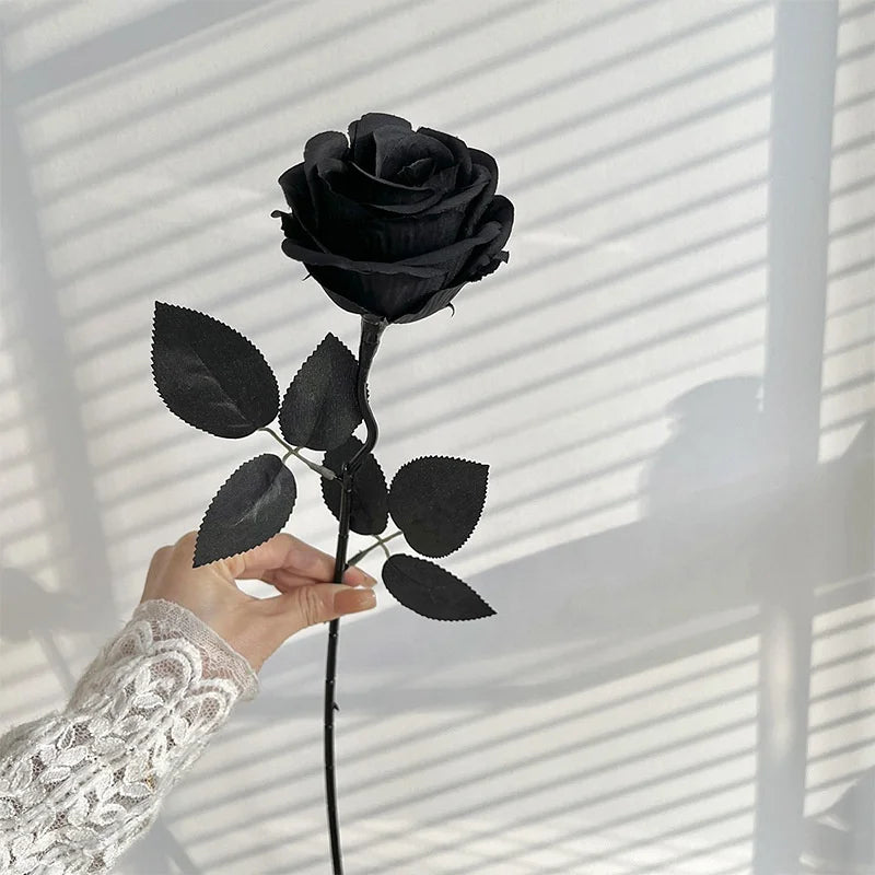 SZ04-29 High Quality Real Looking Roses Artificial Black Flowers Home Decor Rose Flower Silk Single Black Rose for Whole Sale