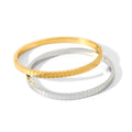 Women's Waterproof Stainless Steel Fashion Bracelet Simple 18K Gold Plated Solid Lines Elegant Bangles for Daily Wear