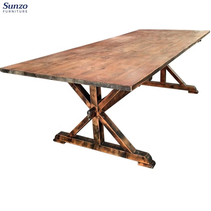 French Style Antique Natural Rectangular Solid Wood Pine Wood Farm Dining Tables