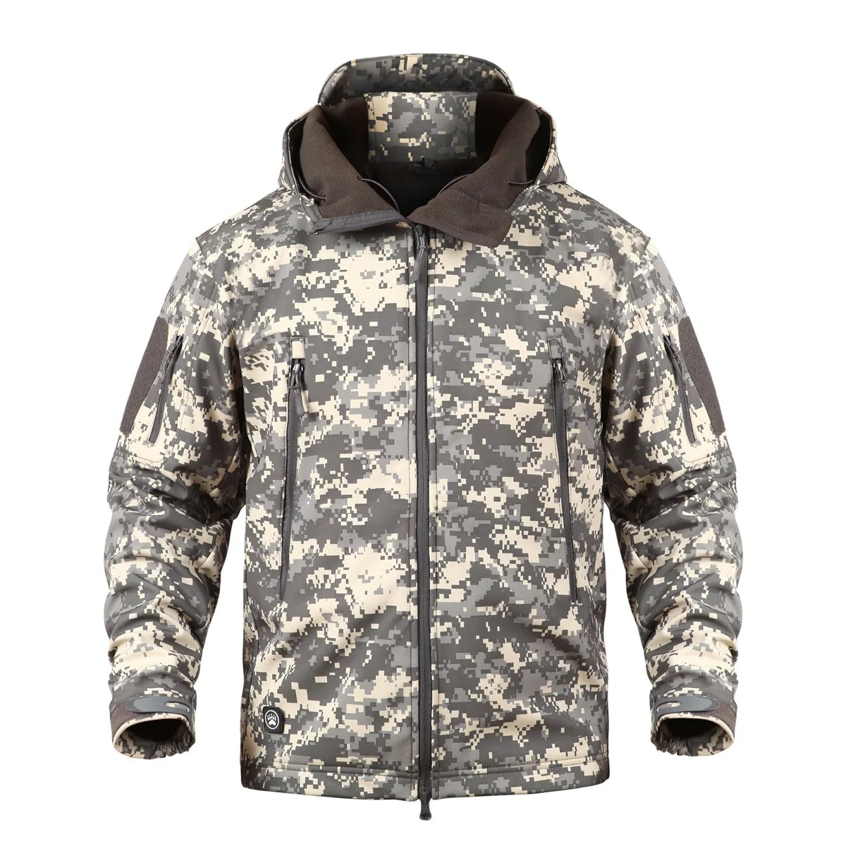 Custom Men's Winter Warm Softshell Jacket for Outdoor Tactical Hiking Stand Collar Zipper Slightly Waterproof Jungle Camo Coats