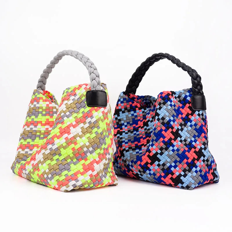 Hand Make Neoprene Woven Bag Customized Good Quality Designer Luxury Waterproof Handbag Beach Plaited Handmade Tote Weave Bag