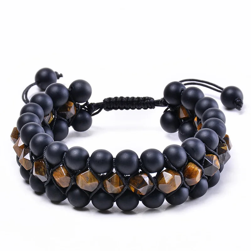 Colorful Natural Volcanic Stone Beaded Bracelet Three-Layer Adjustable En Jade Lava Gemstone Diffuser Hamsa Hand Bracelet