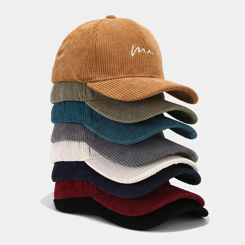New Literary Retro Simple Wick Hats Men Corduroy Baseball Cap Street Fashion Wave Embroidery Curved Brim Dad Hats