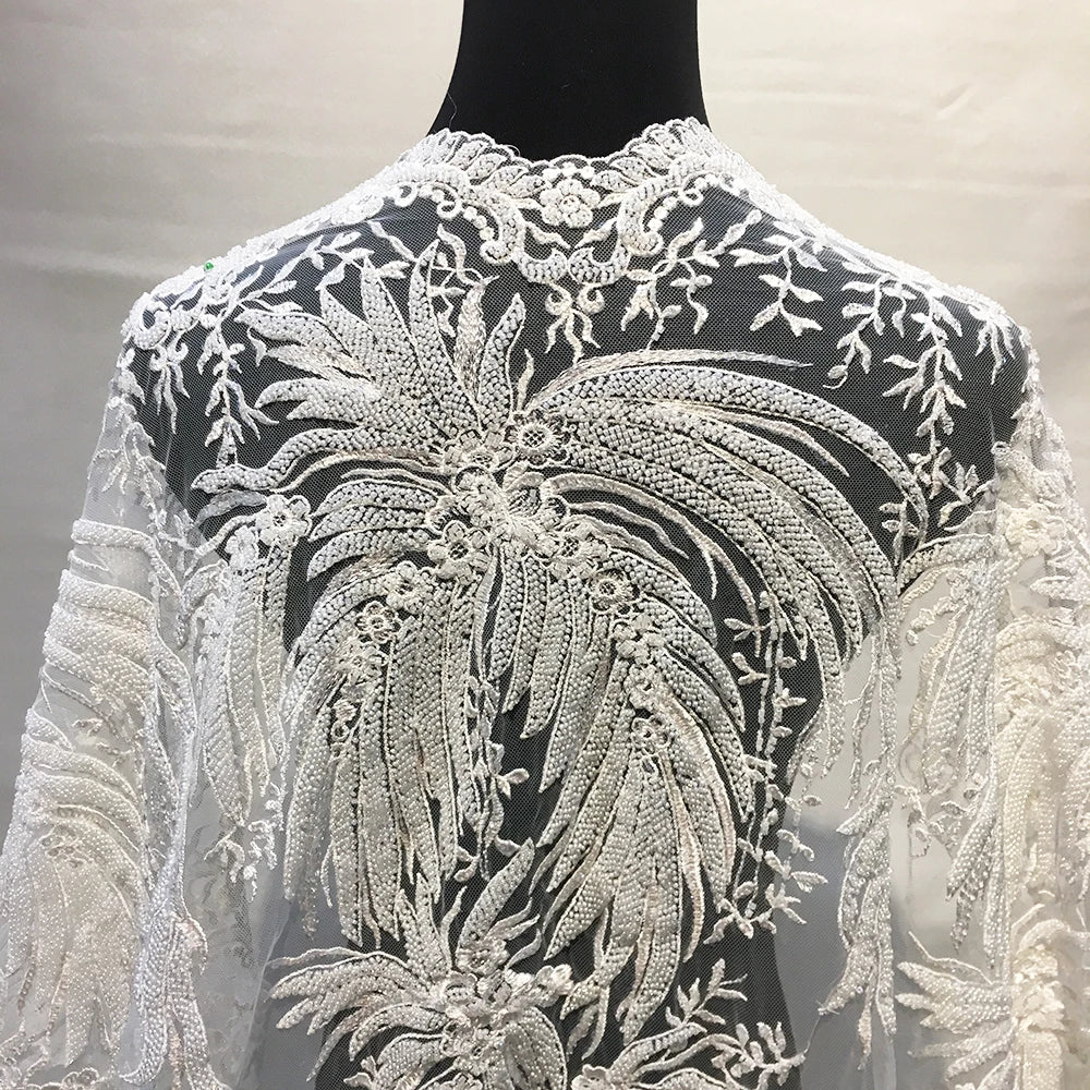 High Quality 3D Embroidery Lace Fabric With Beads Beautiful French Heavy Beaded Lace for Bridal Gowns