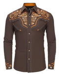 Men's Vintage Shirts Long Sleeve Casual Loose Top Breathable New American Western Style Printing for Spring Autumn Streetwear