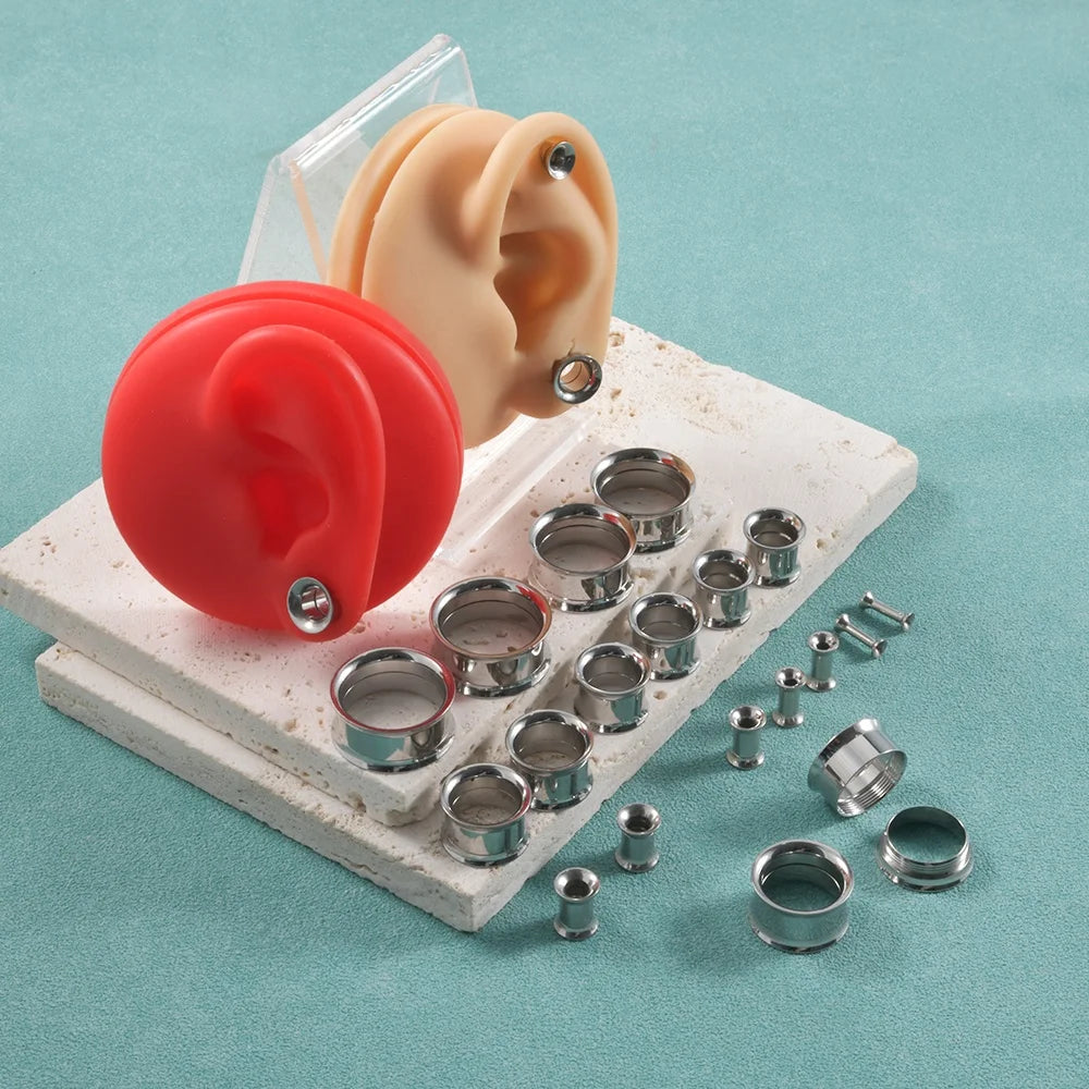 Double Flared Ear Gauges Internally Threaded Ear Tunnel Expander Plugs Steel Gold Black Colors Stainless Steel Taper Piercing