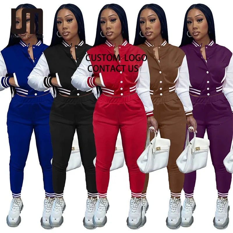 Liu Ming Custom Brand Logo Women Clothing Fall Winter Jogging Suit Streetwear Long Sleeve Tops Pants Skinny Outfits 2 Piece Set