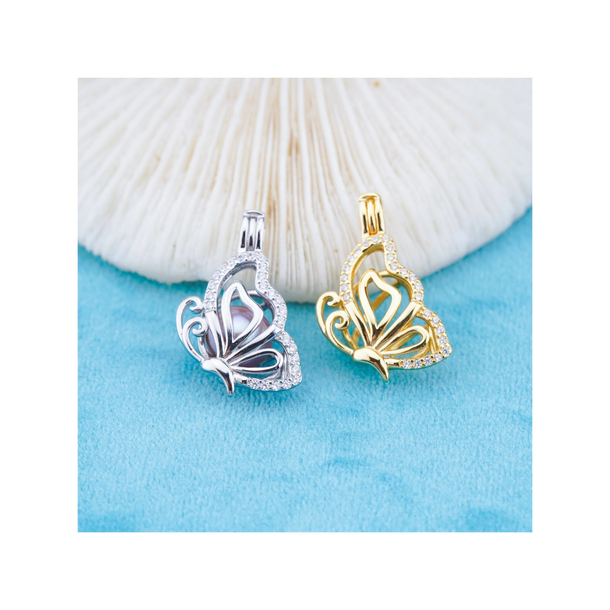 C030126 Sterling Silver Freshwater Pearl Cage Pendant Necklace Jewelry Locket for Pearl Party