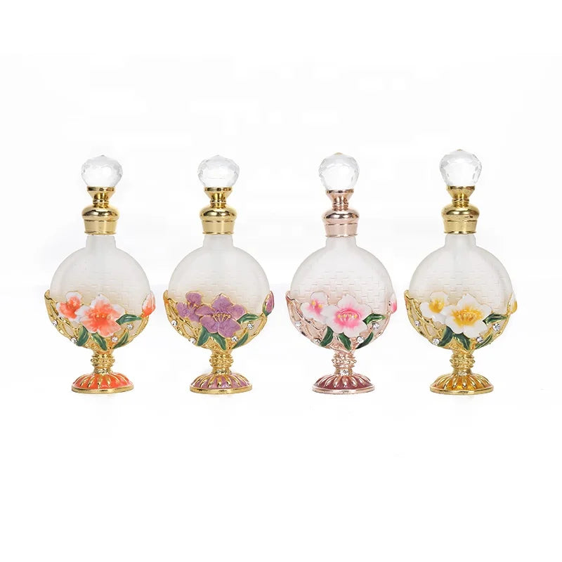 10ml Metal Flowers Perfume Bottle Essential Oil Refillable Fragrance Empty Glass Bottles Party Favors Gift Home Decoration 10213