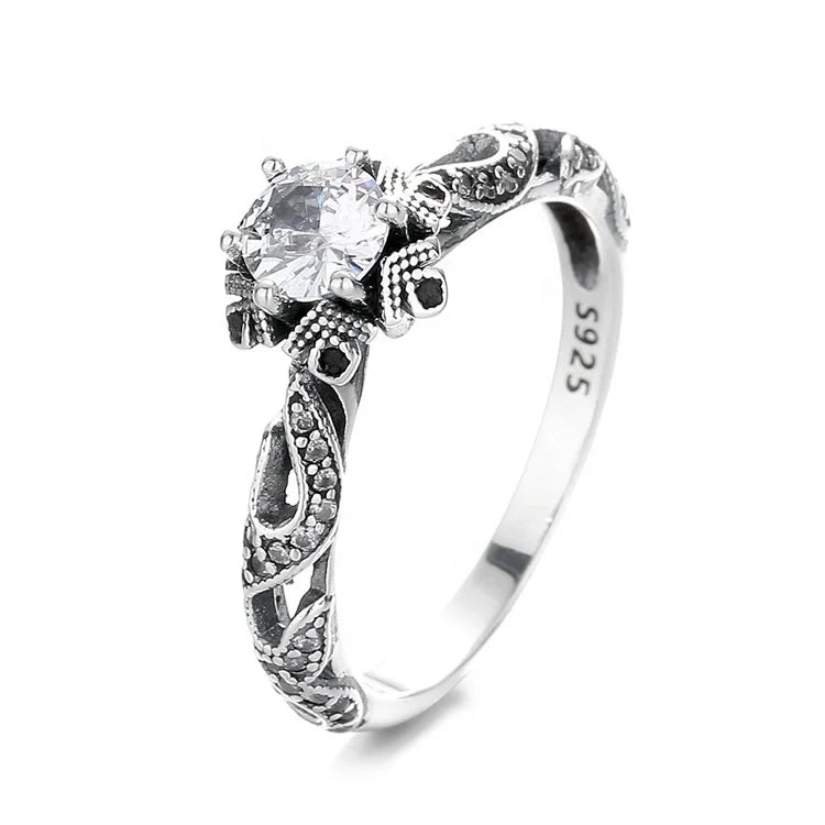 Yaeno Antique Silver Rings in Religious Style Jewelry for Women Real Silver 925 Hollow Band Rings