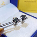 Men Wholesale 6 Prong 925 Silver Certified Round Solitaire 1CT 6.5MM GRA VVS Black Synthetic Moissanite Diamond Earrings