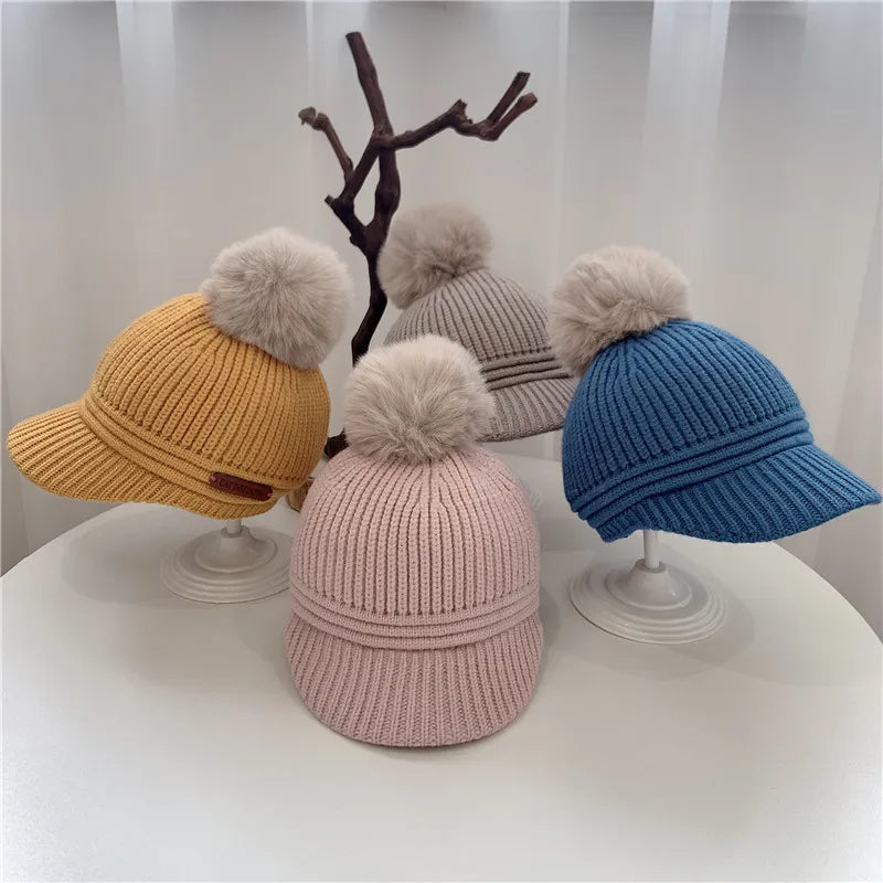 New Design Winter Warm Knitted Beanie Hats for Kids Adults Multi-Colors PomPom Business Applicable Digital Printing Argyle