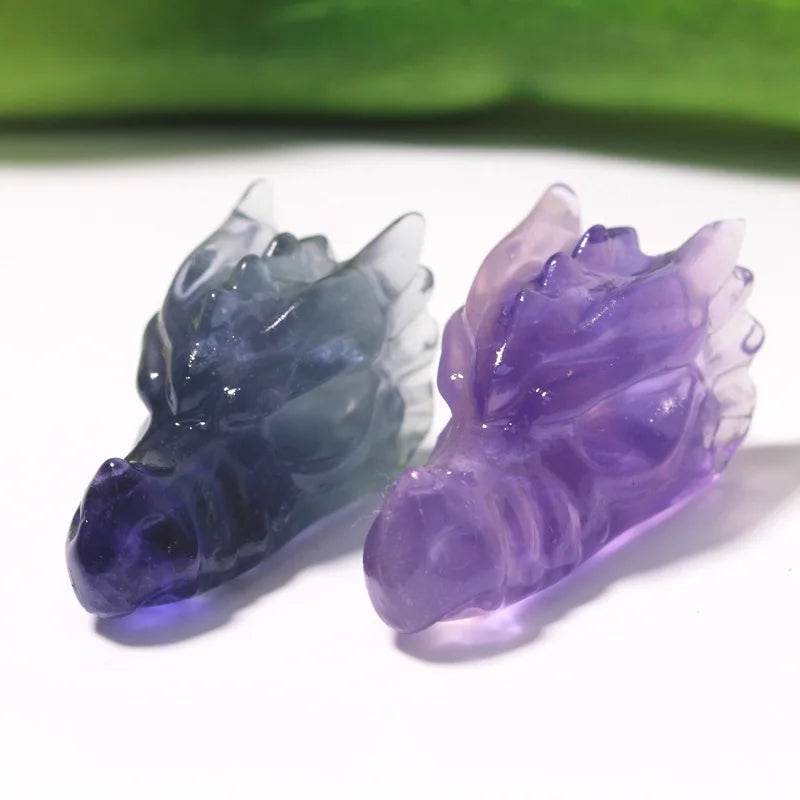 Wholesale Natural Crystal Dragon Head Carving Hand Carved Fluorite Dragon Carving for Gift