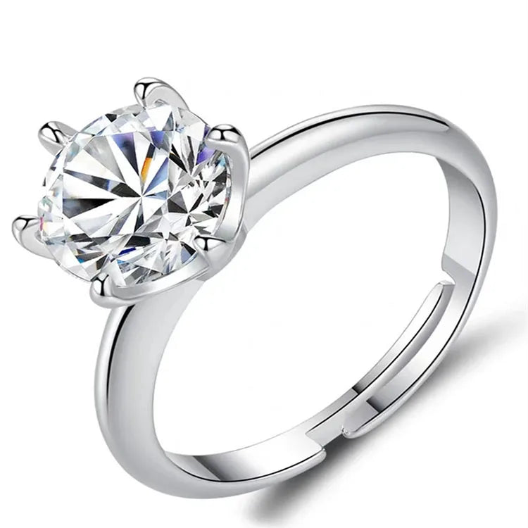 SC Exquisite Sliver Plated Finger Ring Shiny Moissanite Rings Adjustable Classic Six Prong Diamond Rings for Wedding
